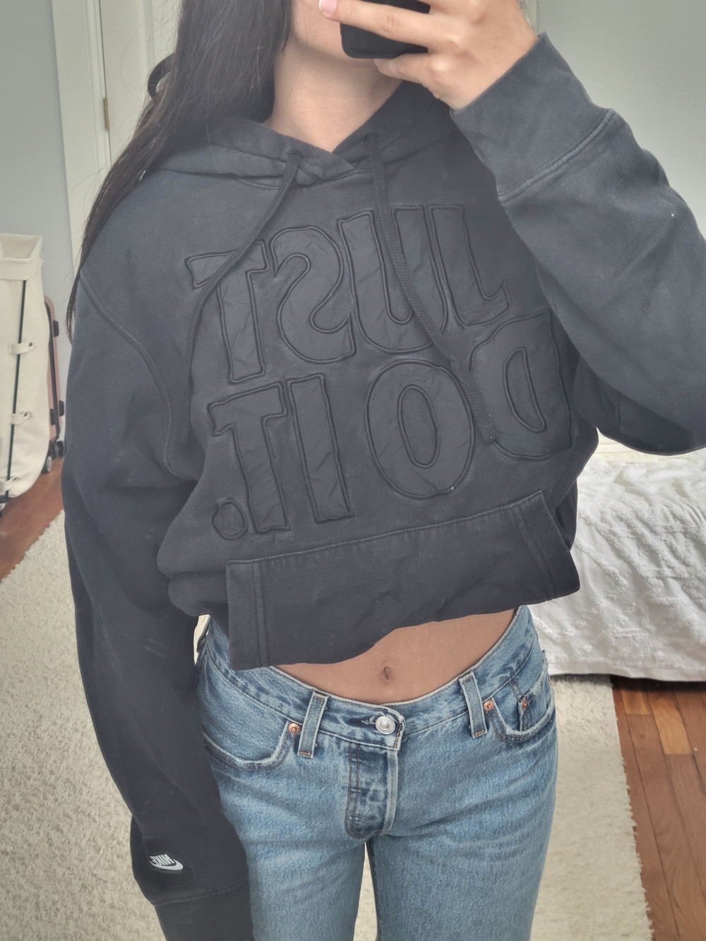 Nike Black Embossed "JUST DO IT." Cropped Hoodie